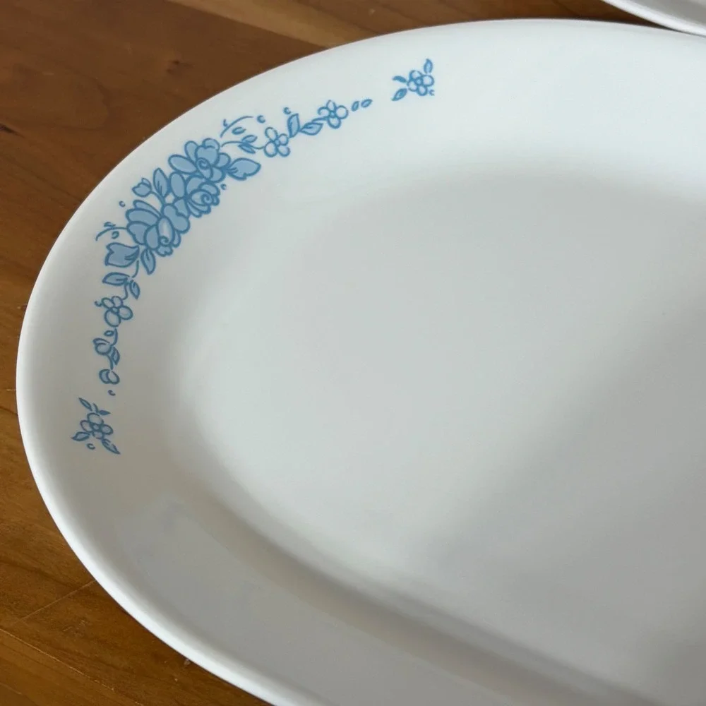 Corelle Country Cornflower Oval Serving Platters Blue Floral Set of 2 USA Made